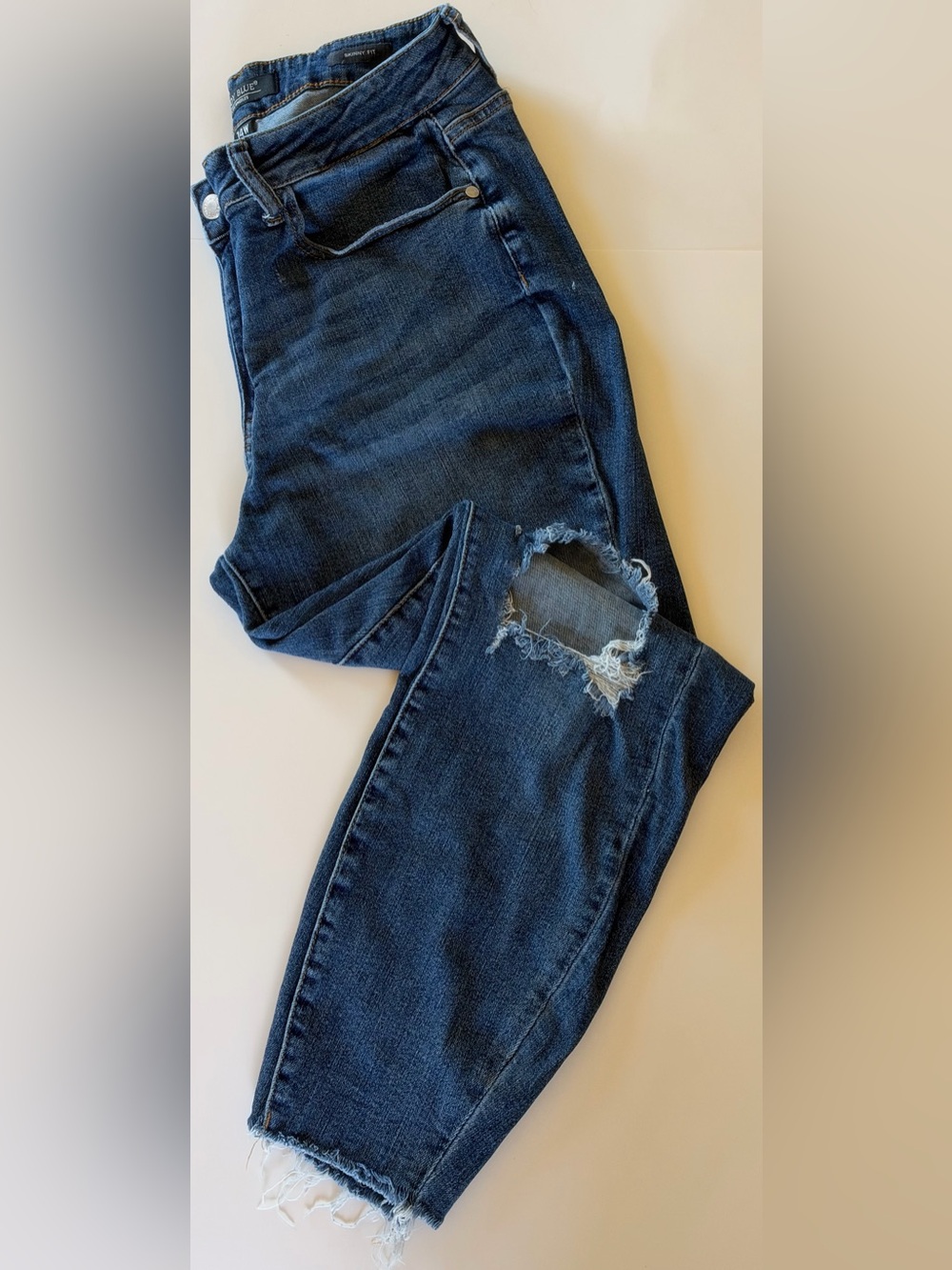 Judy Blue JB8877 high waist skinny jeans 14W destroyed knee raw hem denim casual